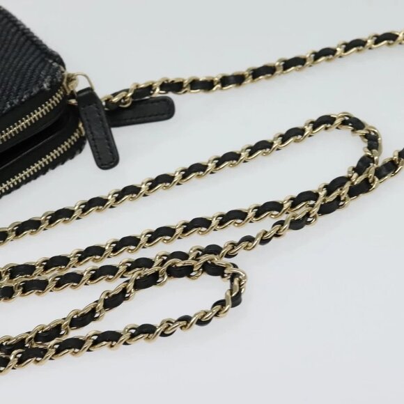 CHANEL Deauville line COCO Mark Chain Wallet Raffia Navy Gold CC Auth 127827 - Picture 8 of 14